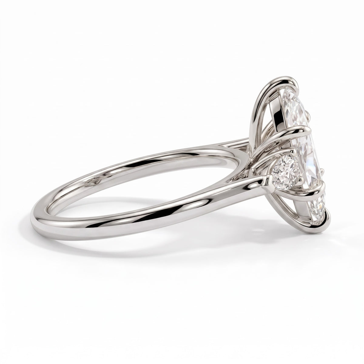 Marquise lab-grown diamond three-stone engagement ring in 14K (585) white gold, detail view 