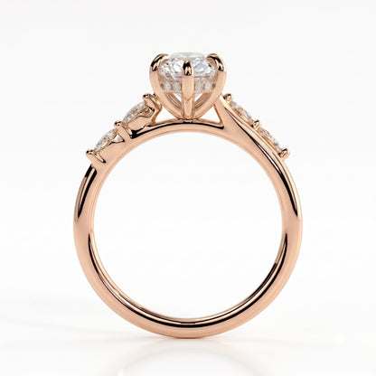 Marquise lab-grown diamond halo engagement ring in 14K (585) rose gold, side profile 