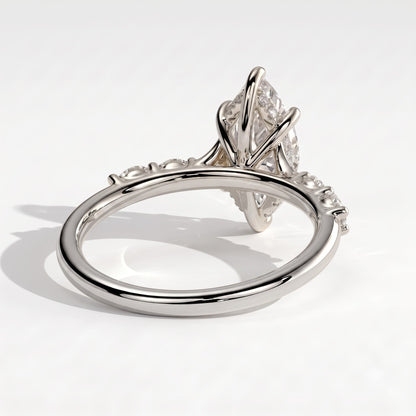 Marquise lab-grown diamond halo engagement ring in 14K (585) white gold, on white background 