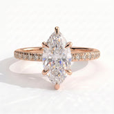 Marquise lab-grown diamond halo engagement ring in 14K (585) rose gold, front view 