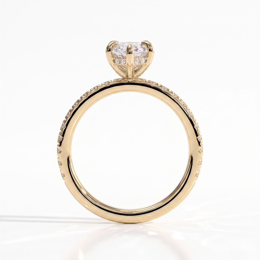 Marquise lab-grown diamond halo engagement ring in 14K (585) yellow gold, side profile 