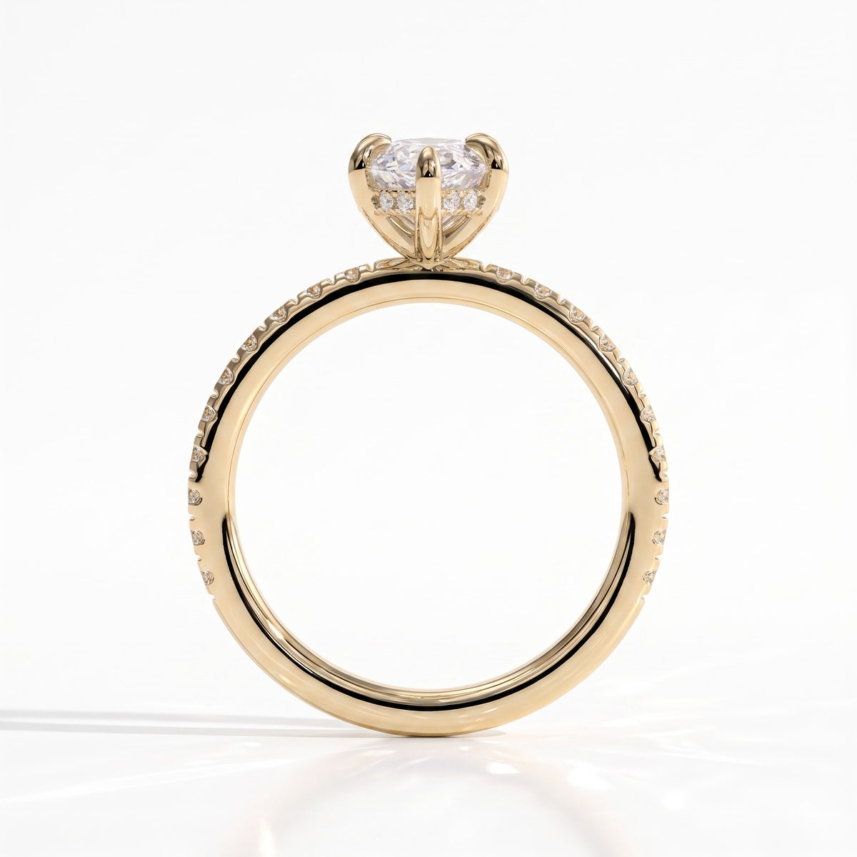 Marquise lab-grown diamond halo engagement ring in 14K (585) yellow gold, side profile 