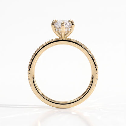 Marquise lab-grown diamond halo engagement ring in 14K (585) yellow gold, side profile 