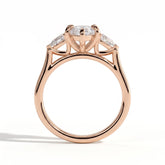 Marquise lab-grown diamond three-stone engagement ring in 18K (750) rose gold, side profile 
