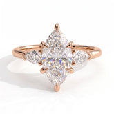 Marquise lab-grown diamond three-stone engagement ring in 18K (750) rose gold, front view 