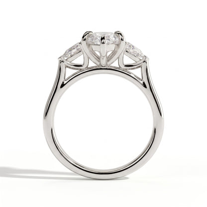 Marquise lab-grown diamond three-stone engagement ring in 950 platinum, side profile 
