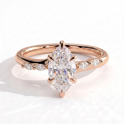 Marquise lab-grown diamond halo engagement ring in 18K (750) rose gold, front view 