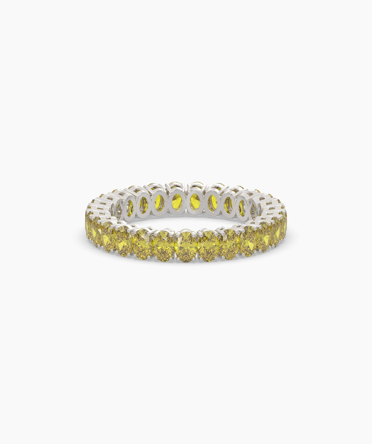 Nina round yellow gemstone eternity ring in 585 white gold, front view 