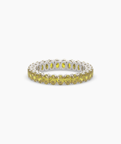 Nina round yellow gemstone eternity ring in 585 white gold, front view 