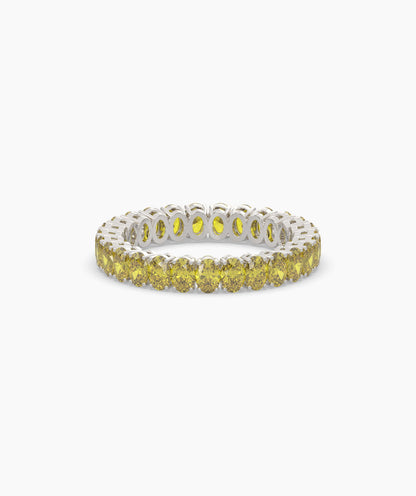 Nina round yellow gemstone eternity ring in 750 white gold, front view 