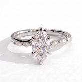 Marquise lab-grown diamond halo engagement ring in 18K (750) white gold, front view 