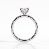 Marquise lab-grown diamond halo engagement ring in 18K (750) white gold, side profile 