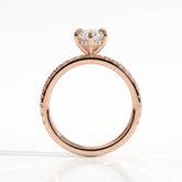 Marquise lab-grown diamond halo engagement ring in 18K (750) rose gold, side profile 