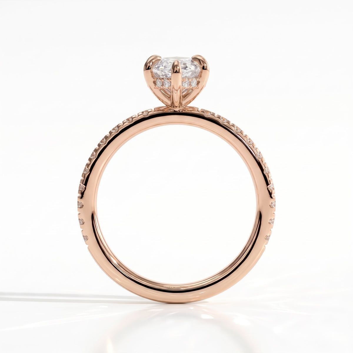 Marquise lab-grown diamond halo engagement ring in 18K (750) rose gold, side profile 