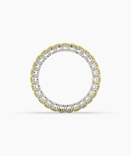 Nina round yellow gemstone eternity ring in 750 white gold, top view 