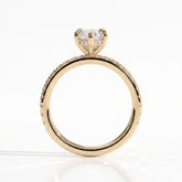 Marquise lab-grown diamond halo engagement ring in 18K (750) yellow gold, side profile 