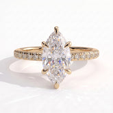 Marquise lab-grown diamond halo engagement ring in 18K (750) yellow gold, front view 