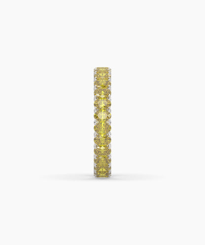 Nina round yellow gemstone eternity ring in 750 white gold, side profile view 