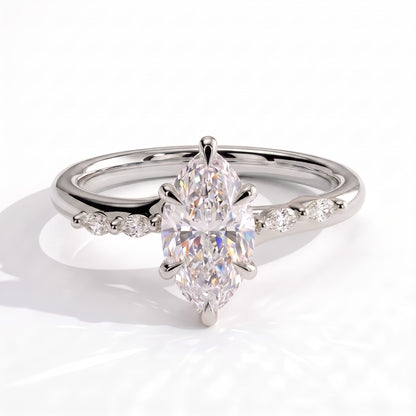Marquise lab-grown diamond halo engagement ring in 950 platinum, front view 