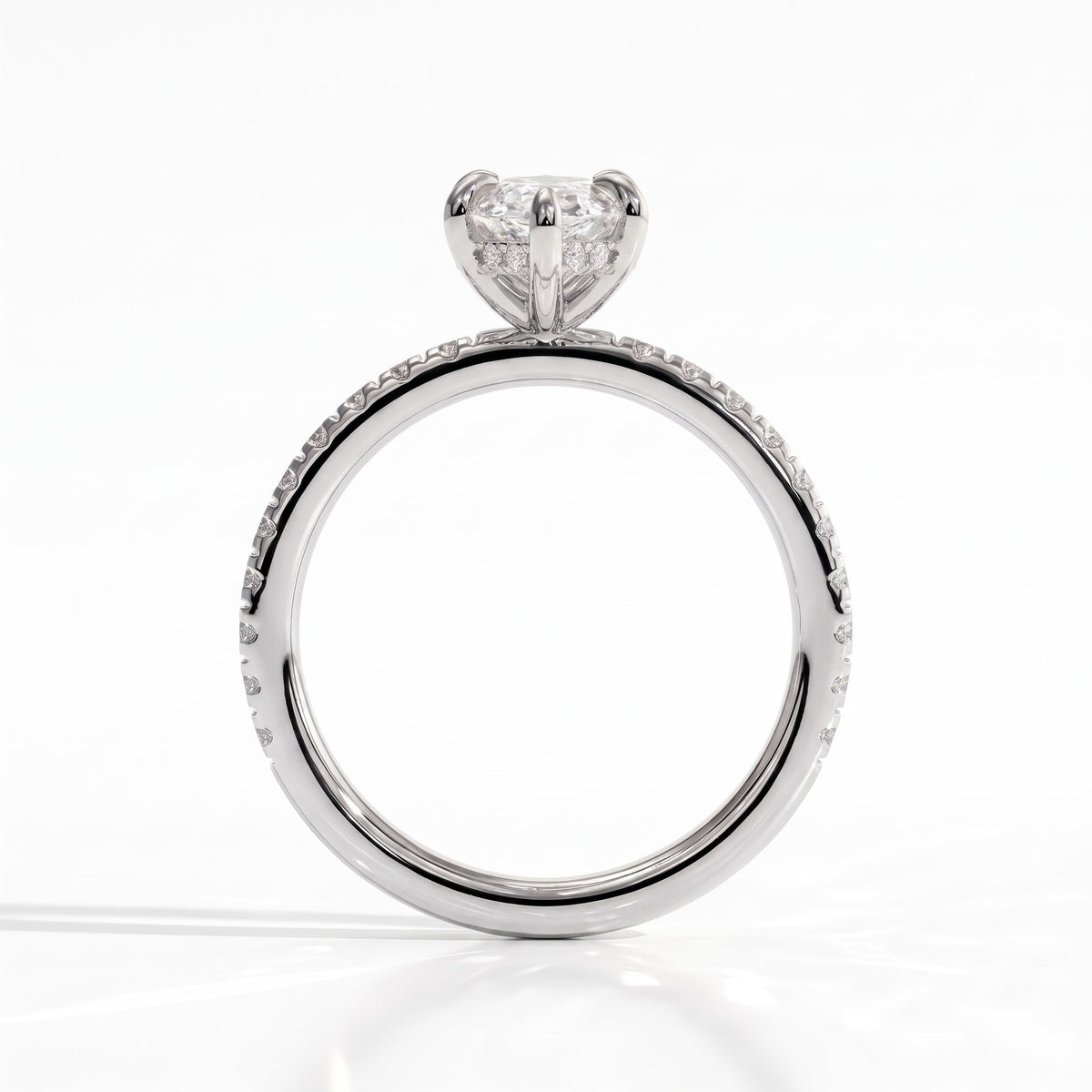 Marquise lab-grown diamond halo engagement ring in 950 platinum, side profile 
