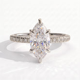 Marquise lab-grown diamond halo engagement ring in 950 platinum, front view 