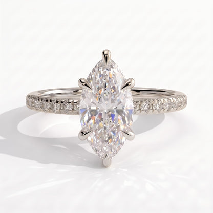 Marquise lab-grown diamond halo engagement ring in 950 platinum, front view 