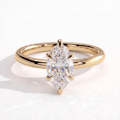Marquise lab-grown diamond solitaire engagement ring in 18K (750) yellow gold, front view 