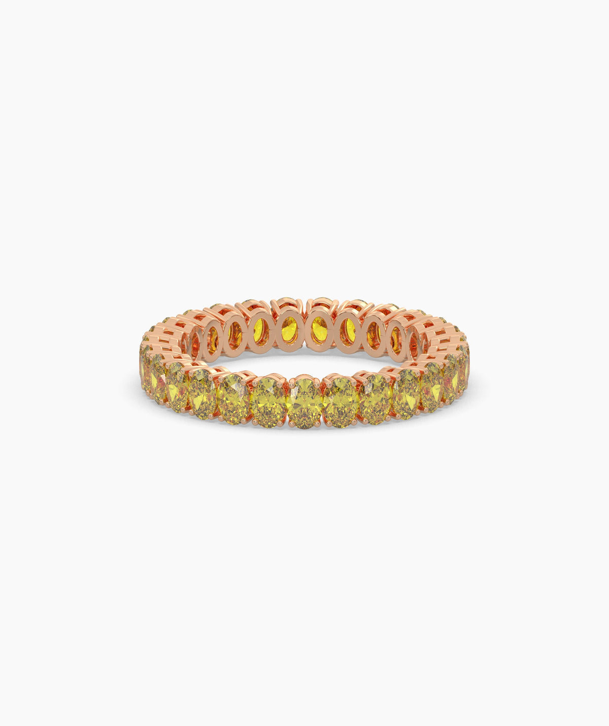 Nina round yellow gemstone eternity ring in 750 rose gold, front view 