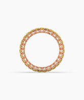 Nina round yellow gemstone eternity ring in 750 rose gold, top view 