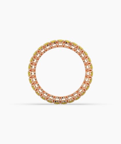 Nina round yellow gemstone eternity ring in 750 rose gold, top view 