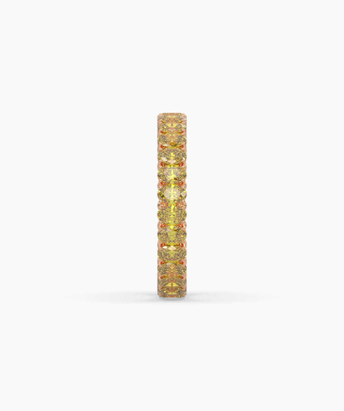 Nina round yellow gemstone eternity ring in 750 rose gold, side profile view 