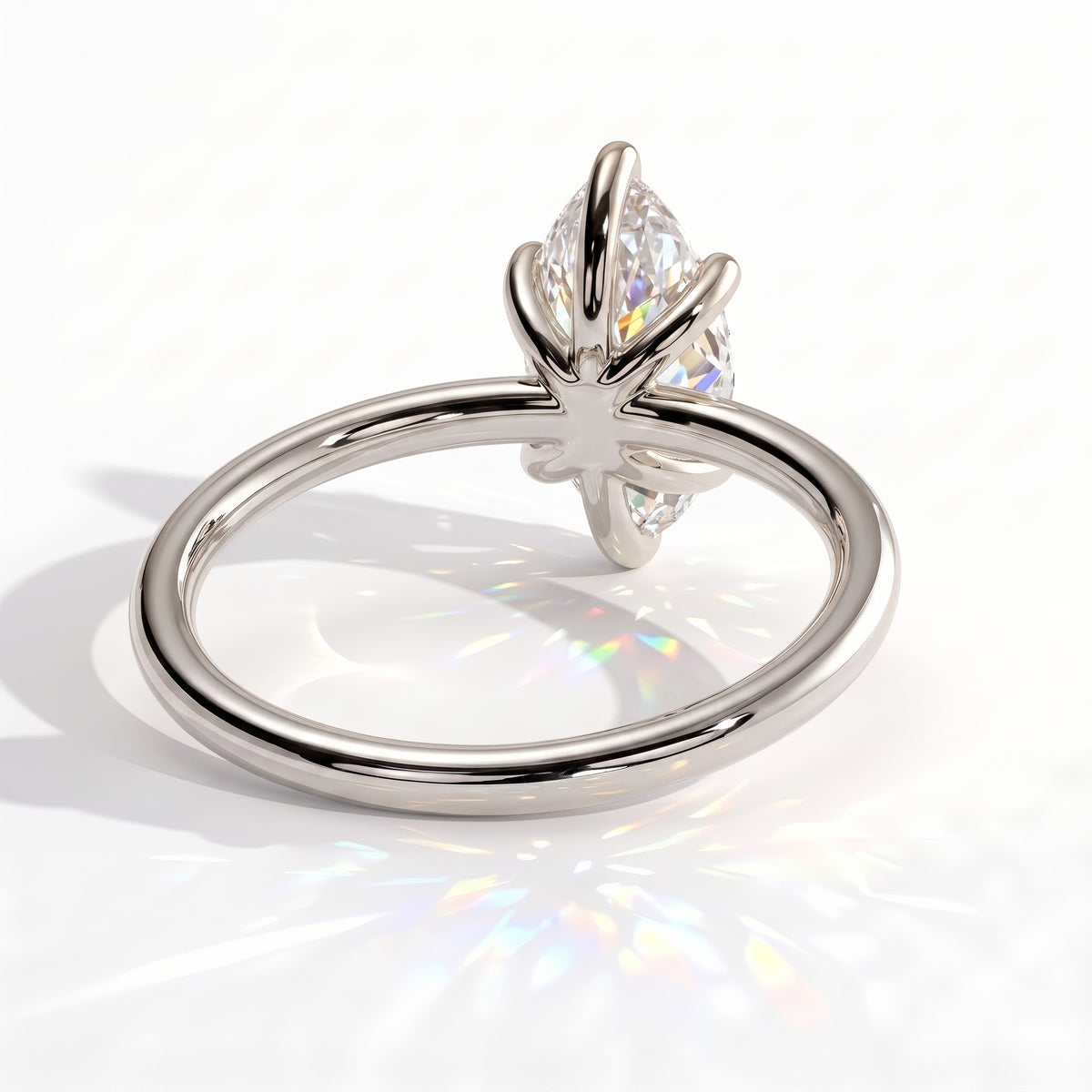 Marquise lab-grown diamond solitaire engagement ring in 950 platinum, on white background 