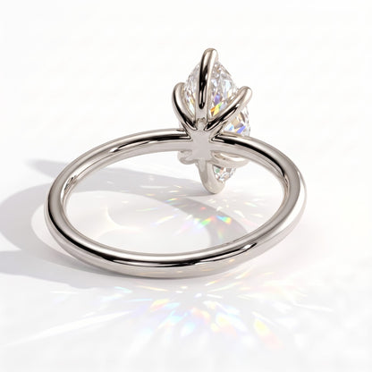 Marquise lab-grown diamond solitaire engagement ring in 950 platinum, on white background 