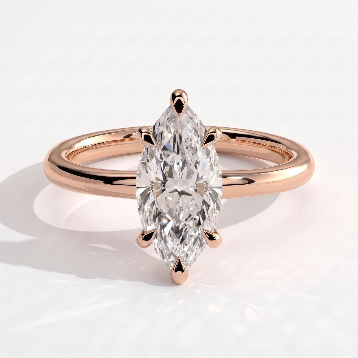Marquise lab-grown diamond solitaire engagement ring in 14K (585) rose gold, front view 