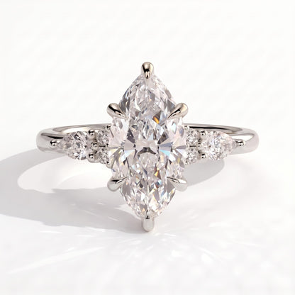 Marquise lab-grown diamond halo engagement ring in 14K (585) white gold, front view 