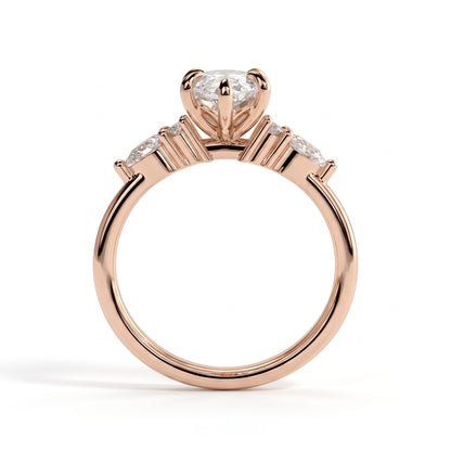 Marquise lab-grown diamond halo engagement ring in 14K (585) rose gold, side profile 