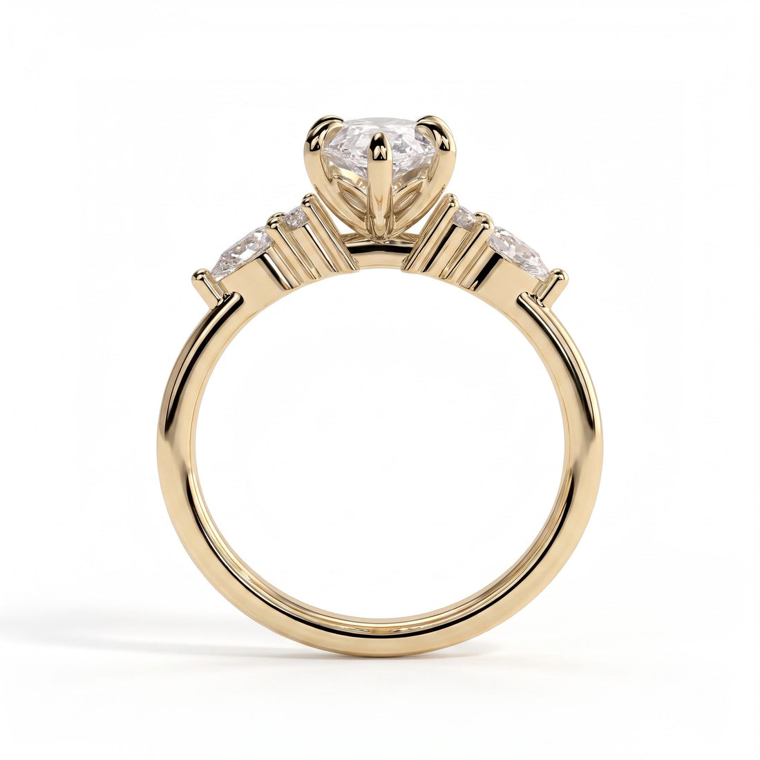 Marquise lab-grown diamond halo engagement ring in 14K (585) yellow gold, side profile 