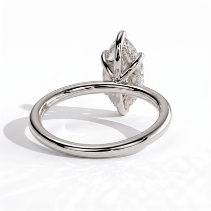 Marquise lab-grown diamond solitaire engagement ring in 14K (585) white gold, on white background 
