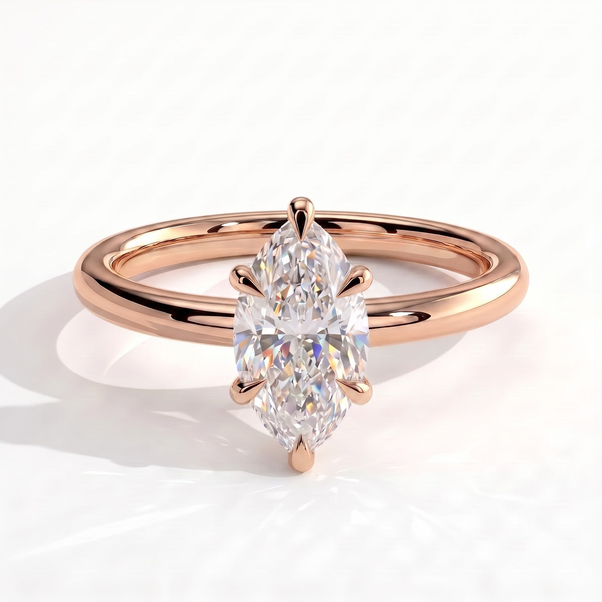 Marquise lab-grown diamond solitaire engagement ring in 14K (585) rose gold, front view 