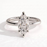 Marquise lab-grown diamond solitaire engagement ring in 18K (750) white gold, front view 