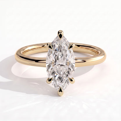 Marquise lab-grown diamond solitaire engagement ring in 18K (750) yellow gold, front view 
