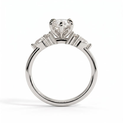 Marquise lab-grown diamond halo engagement ring in 18K (750) white gold, side profile 