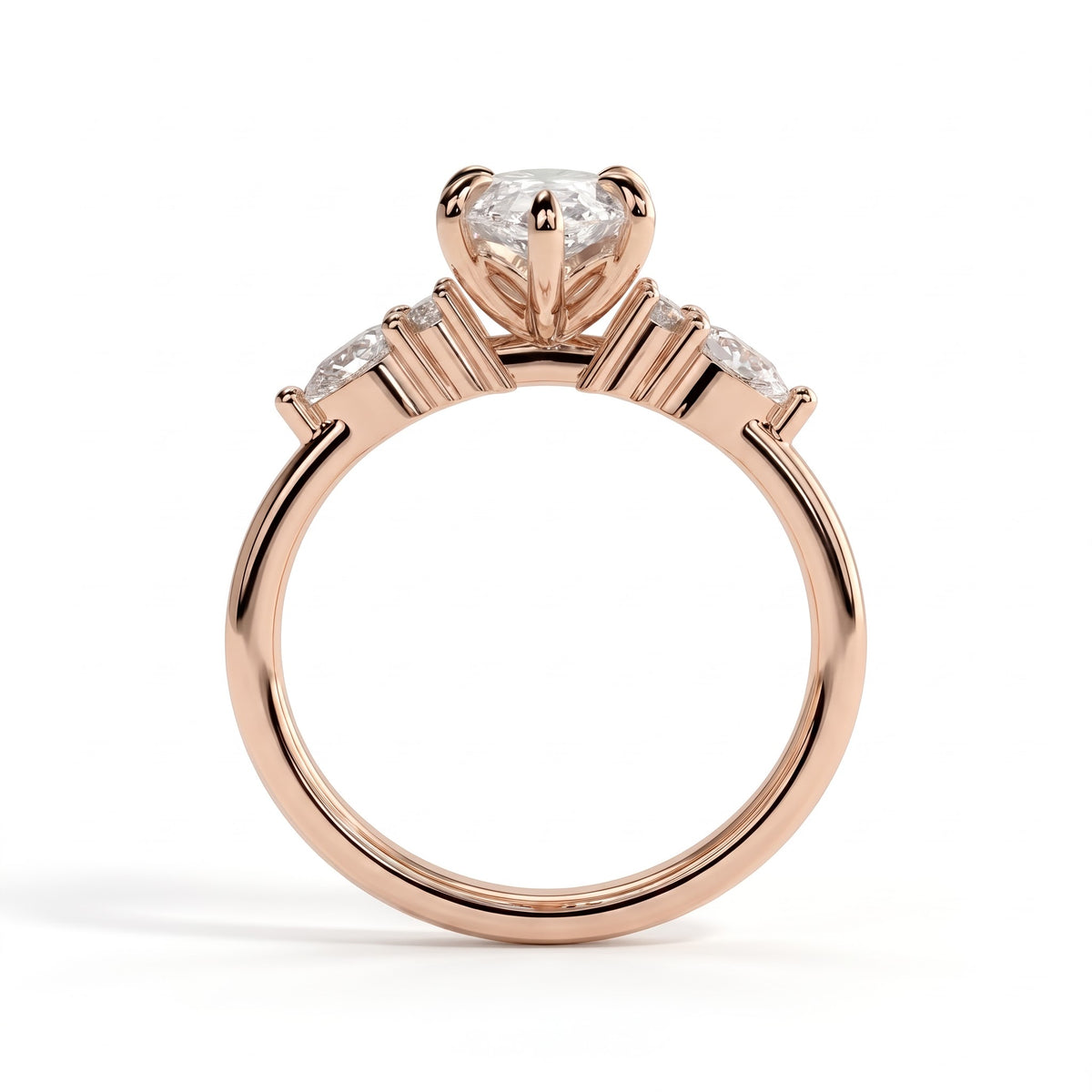 Marquise lab-grown diamond halo engagement ring in 18K (750) rose gold, side profile 