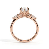 Marquise lab-grown diamond halo engagement ring in 18K (750) rose gold, side profile 