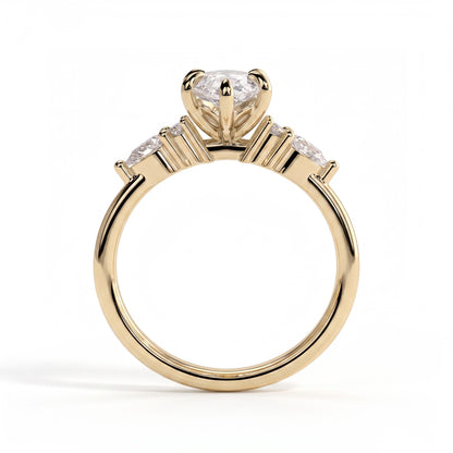 Marquise lab-grown diamond halo engagement ring in 18K (750) yellow gold, side profile 