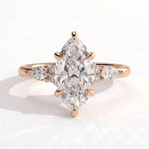 Marquise lab-grown diamond halo engagement ring in 18K (750) rose gold, front view 