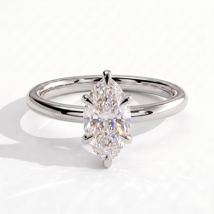 Marquise lab-grown diamond solitaire engagement ring in 18K (750) white gold, front view 