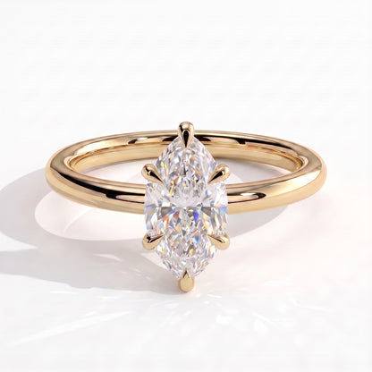 Marquise lab-grown diamond solitaire engagement ring in 18K (750) yellow gold, front view 