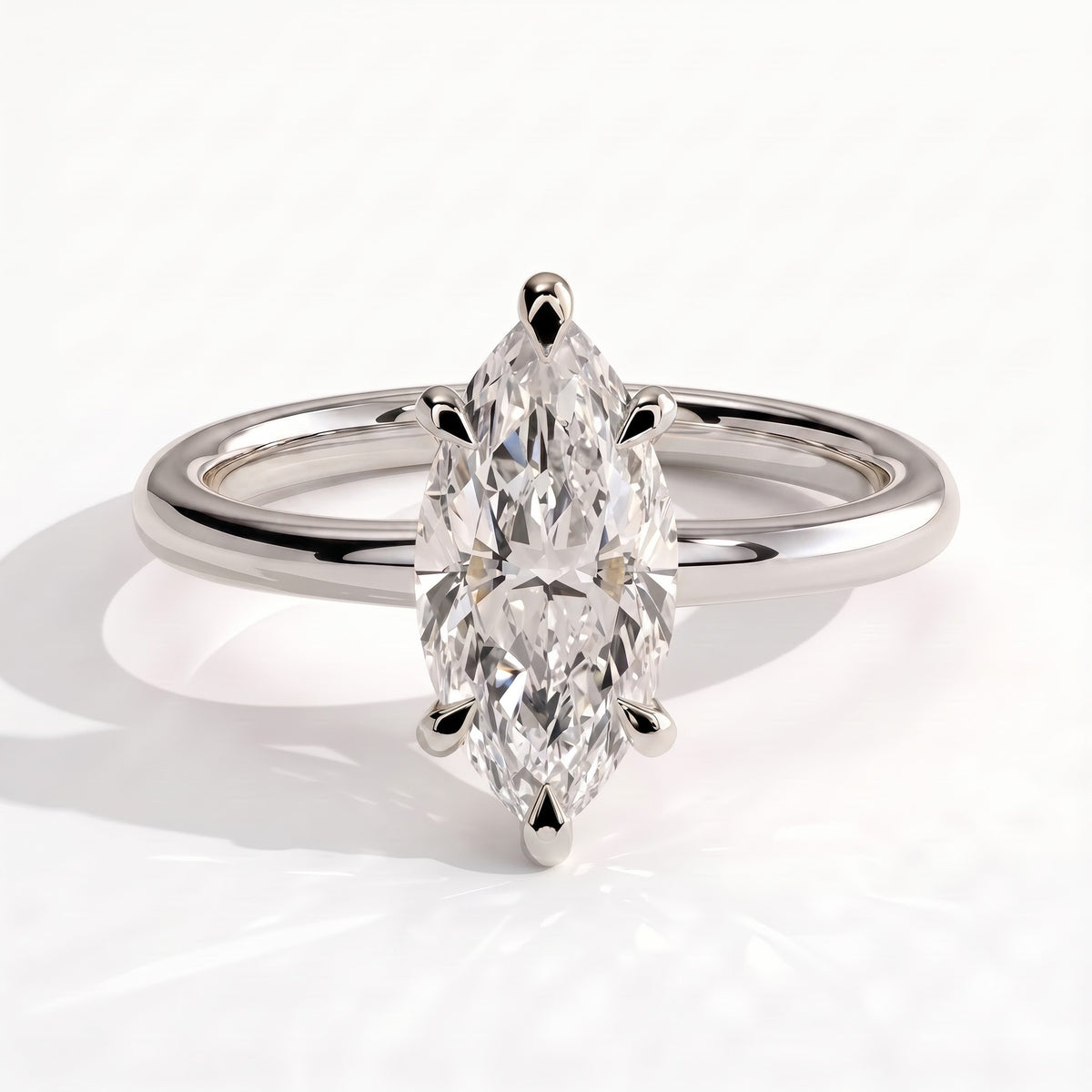 Marquise lab-grown diamond solitaire engagement ring in 950 platinum, front view 