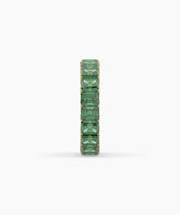 Amira emerald-cut green gemstone eternity ring in 585 yellow gold, side profile view 
